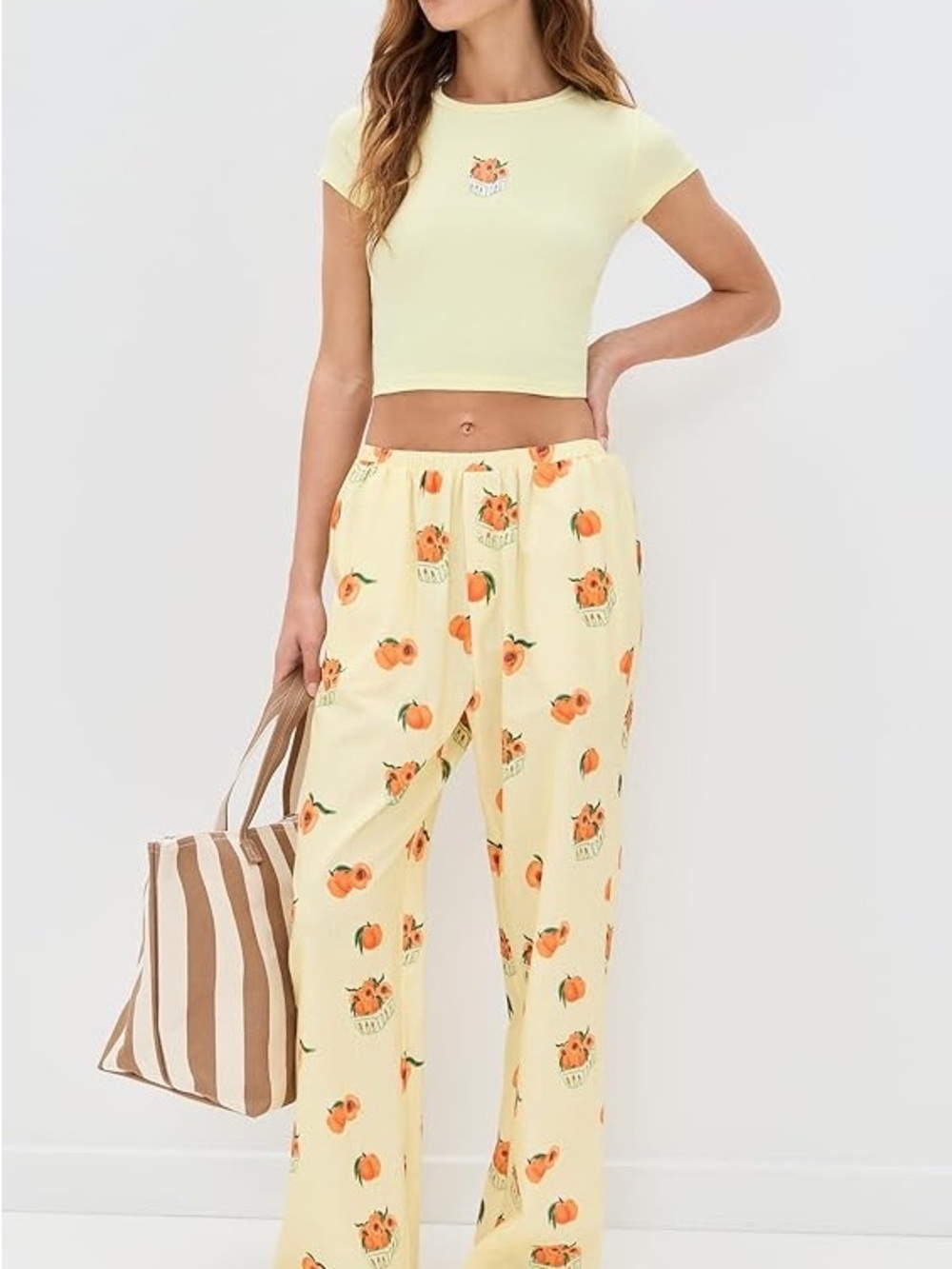 Bailey Rose Butter Yellow Peach-Print Wide-Leg Lounge Pull on Pants NWOT
